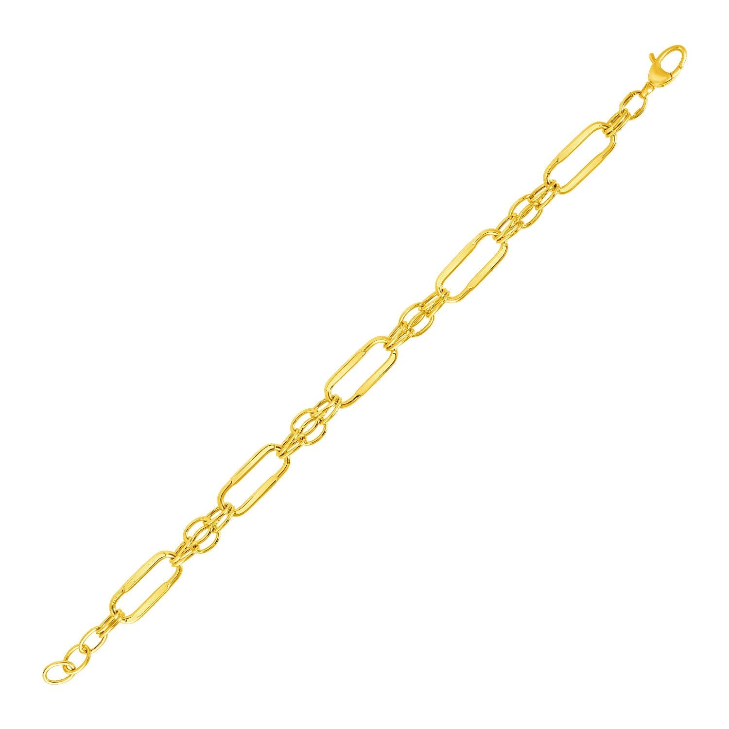 14k Yellow Gold Bracelet with Polished Rectangular Oval Links - LinkagejewelrydesignLinkagejewelrydesign