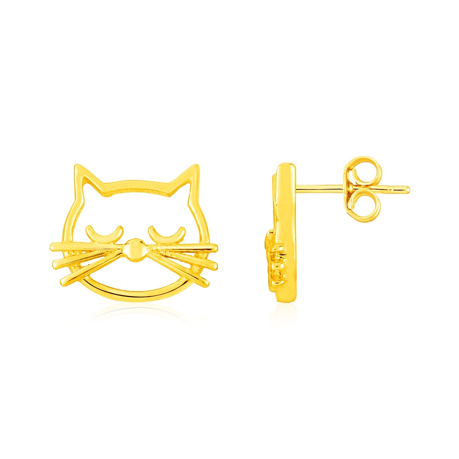 14K Yellow Gold Cat Head Earrings - LinkagejewelrydesignLinkagejewelrydesign