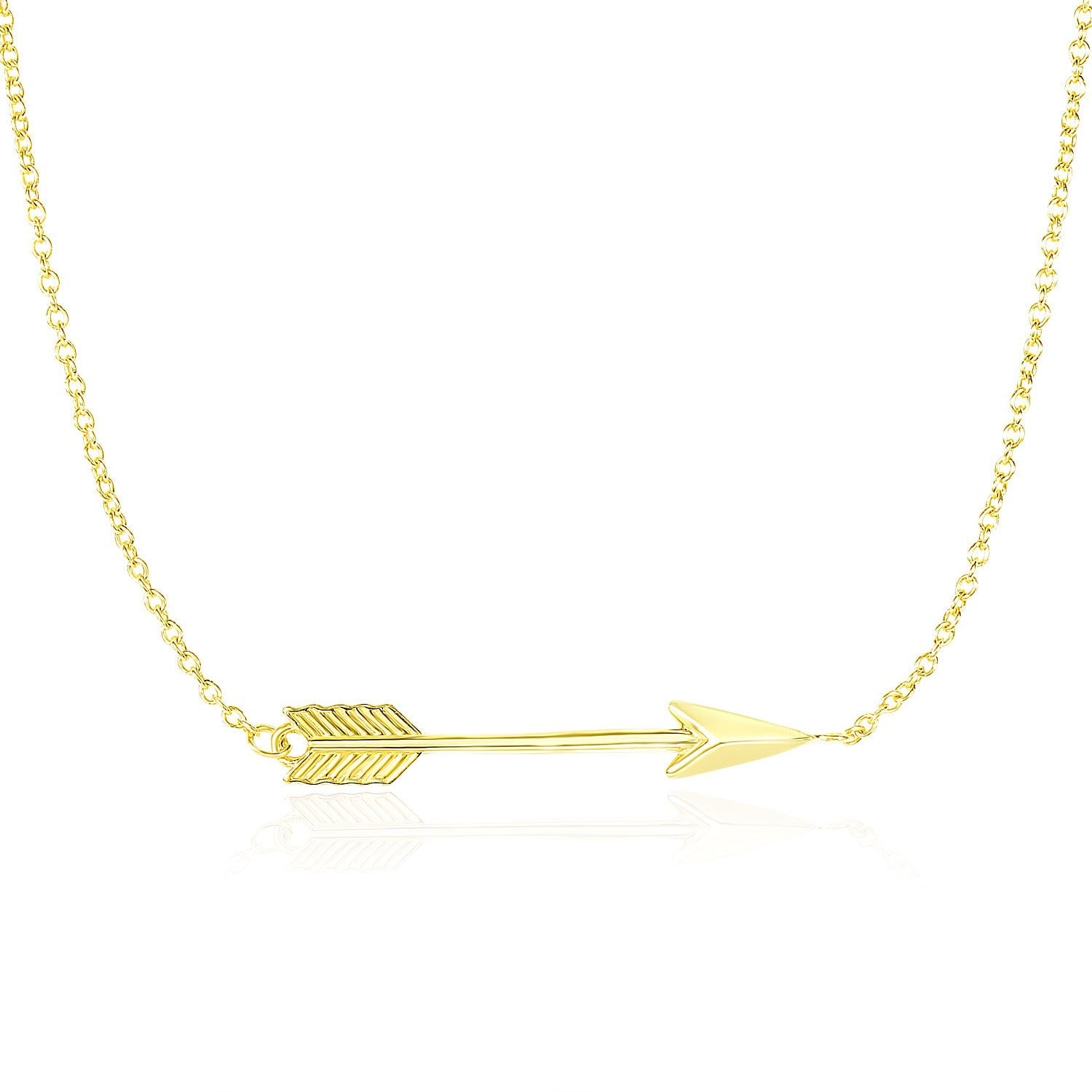 14k Yellow Gold Chain Necklace with Horizontal Arrow Pendant - LinkagejewelrydesignLinkagejewelrydesign