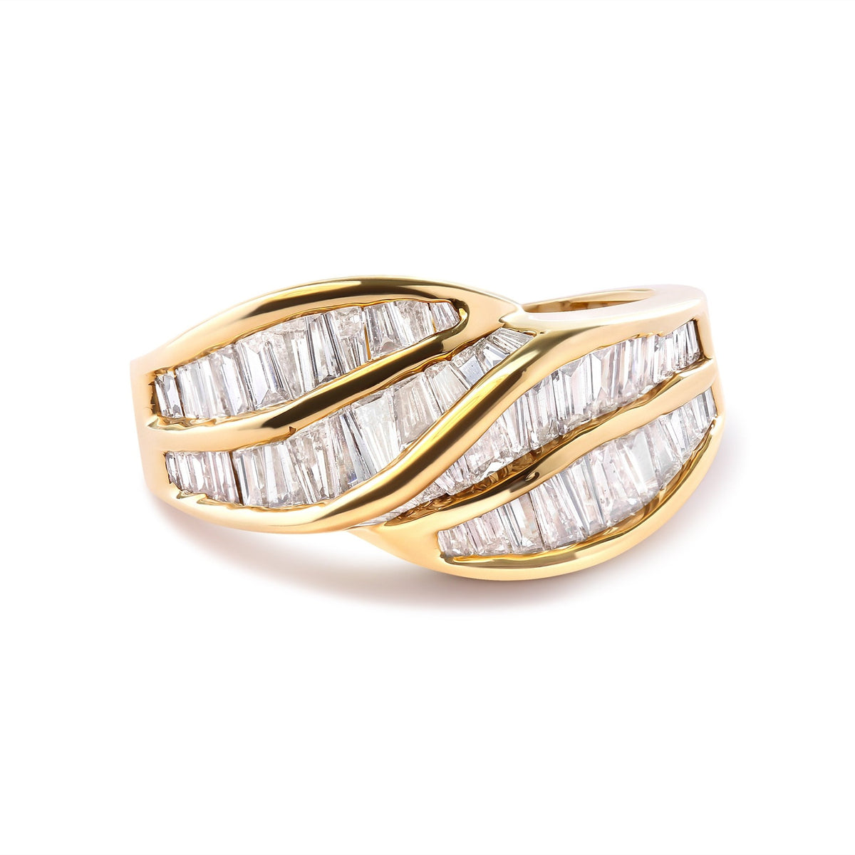 14K Yellow Gold Channel Set 1 1/3 Cttw Diamond Swirl and Weave Ring Band (H - I Color, SI1 - SI2 Clarity) - Ring Size 7 - LinkagejewelrydesignLinkagejewelrydesign