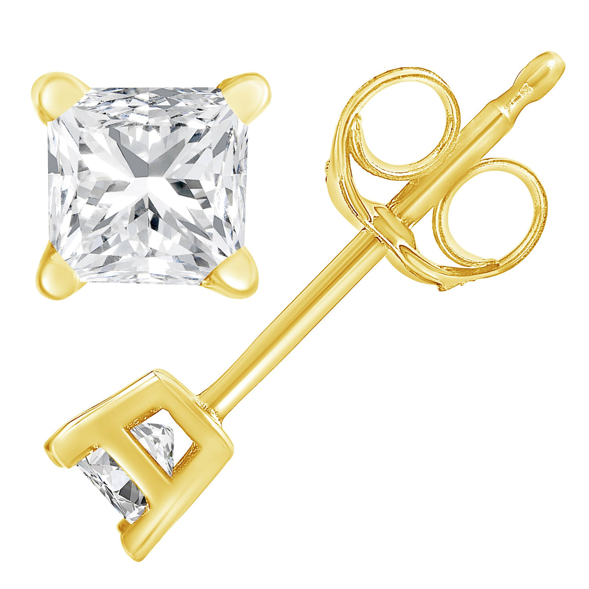14K Yellow Gold Clarity Enhanced Princess Cut Diamond Certified Stud Earrings (0.50 cttw, H-I Color, I1-I2 Clarity) - LinkagejewelrydesignLinkagejewelrydesign