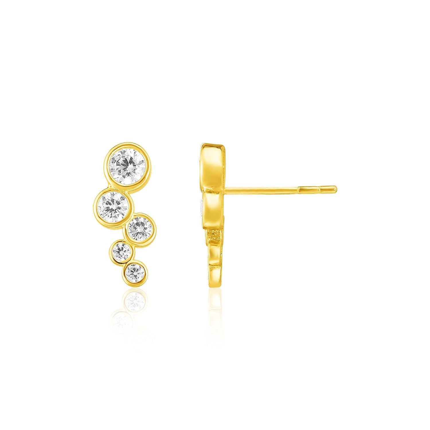 14k Yellow Gold Climber Post Earrings with Circles and Cubic Zirconias - LinkagejewelrydesignLinkagejewelrydesign