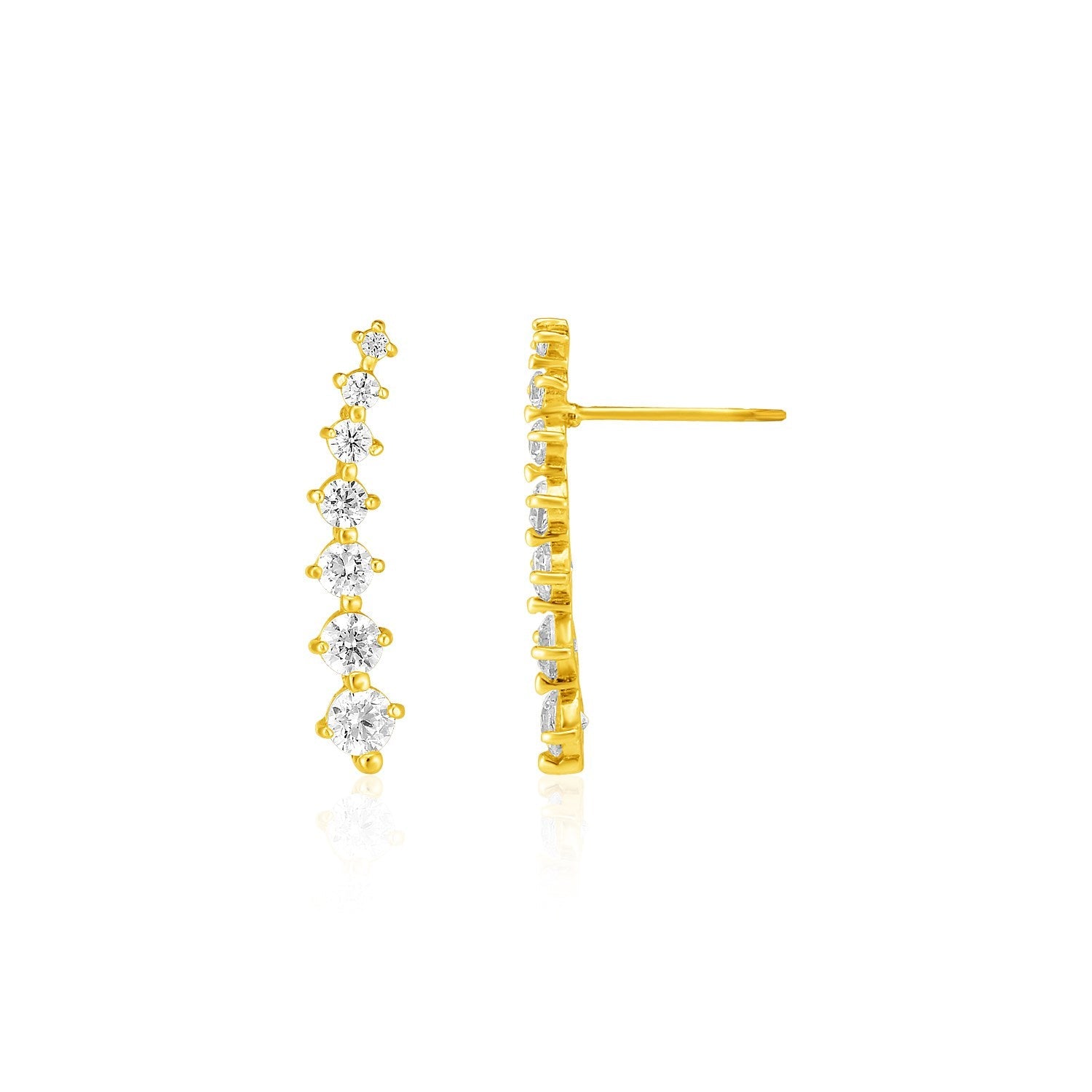 14k Yellow Gold Climber Post Earrings with Cubic Zirconias - LinkagejewelrydesignLinkagejewelrydesign