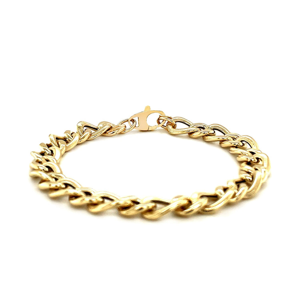 14k Yellow Gold Curb Chain Design with Diamond Cuts Bracelet - LinkagejewelrydesignLinkagejewelrydesign