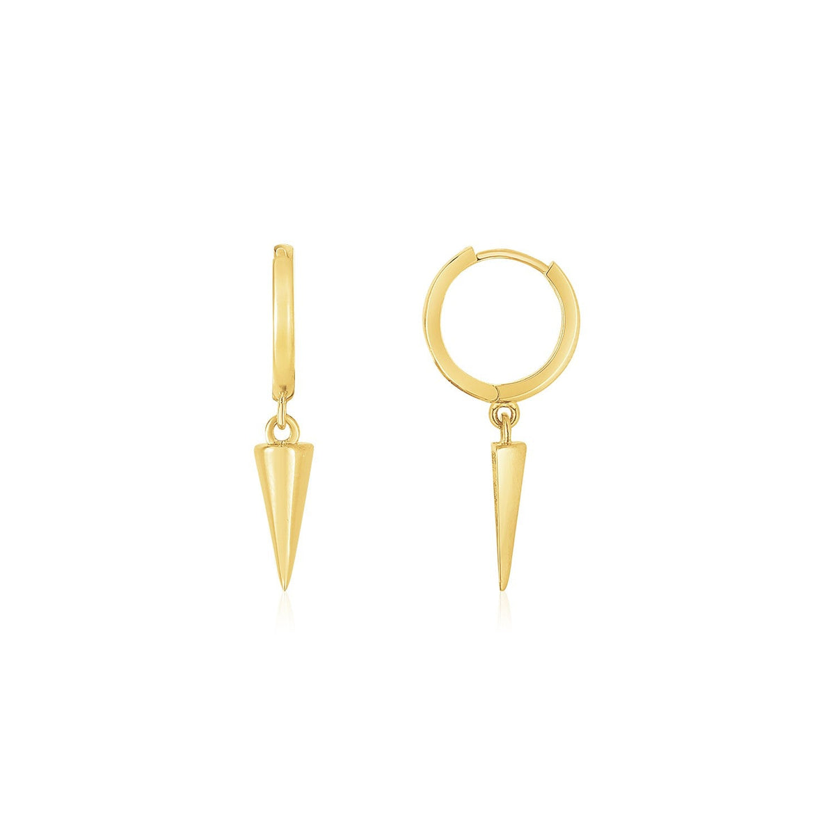 14K Yellow Gold Dangling Spike Drop Hoop Earrings - LinkagejewelrydesignLinkagejewelrydesign