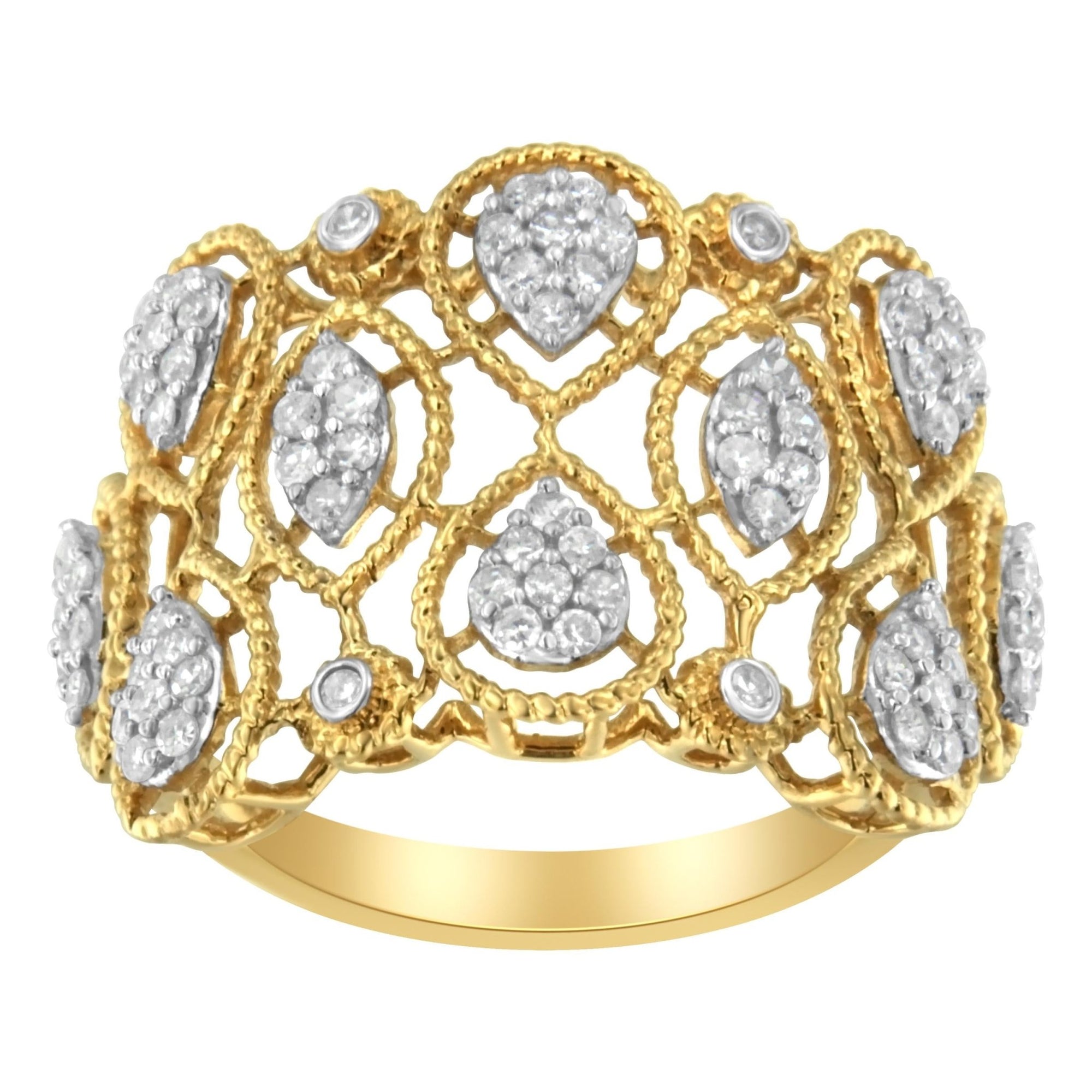 14K Yellow Gold Diamond Art Deco Ring (1/2 Cttw, H-I Color, I1 Clarity) - Size 7 - LinkagejewelrydesignLinkagejewelrydesign