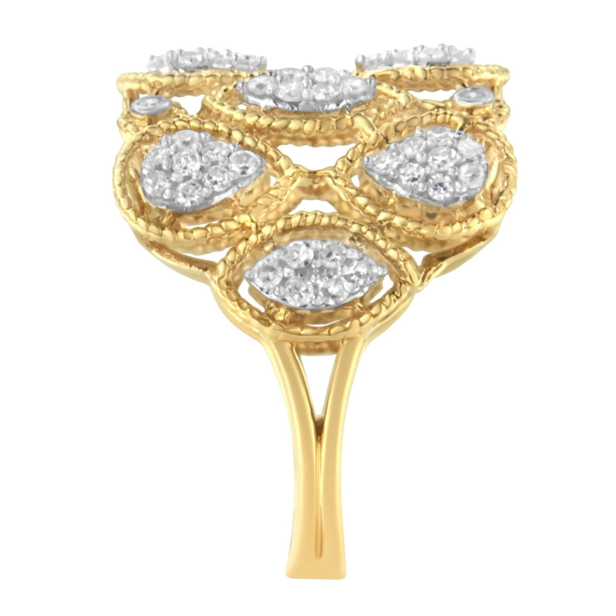 14K Yellow Gold Diamond Art Deco Ring (1/2 Cttw, H-I Color, I1 Clarity) - Size 7 - LinkagejewelrydesignLinkagejewelrydesign
