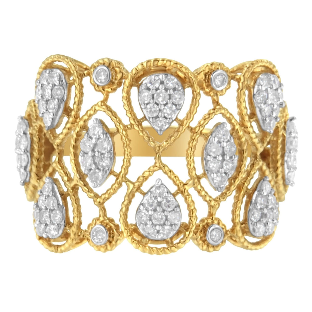14K Yellow Gold Diamond Art Deco Ring (1/2 Cttw, H-I Color, I1 Clarity) - Size 7 - LinkagejewelrydesignLinkagejewelrydesign