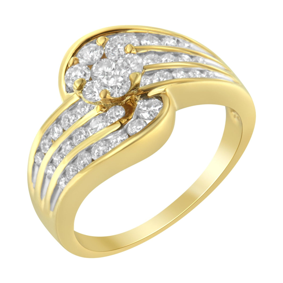 14K Yellow Gold Diamond Cocktail Bypass Ring (1 1/2 Cttw, H-I Color, SI2-I1 Clarity) - Size 7 - LinkagejewelrydesignLinkagejewelrydesign