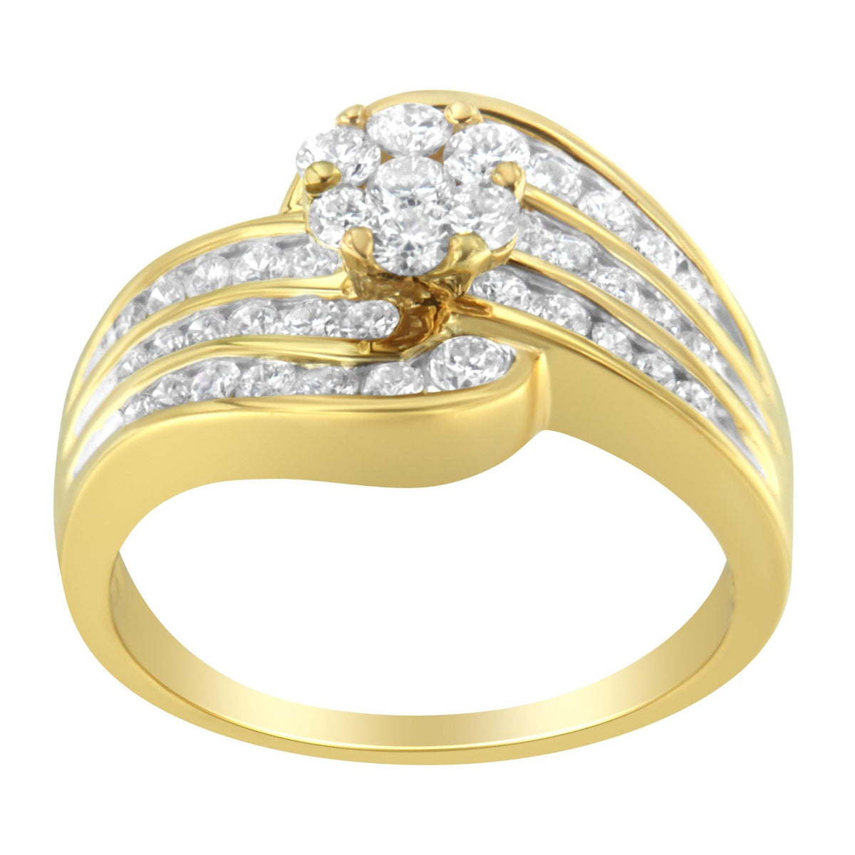 14K Yellow Gold Diamond Cocktail Bypass Ring (1 1/2 Cttw, H-I Color, SI2-I1 Clarity) - Size 7 - LinkagejewelrydesignLinkagejewelrydesign