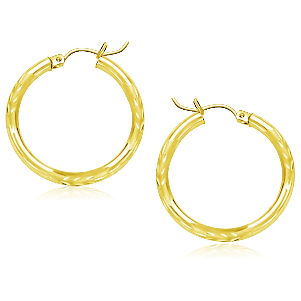14k Yellow Gold Diamond Cut Hoop Earrings (25mm) - LinkagejewelrydesignLinkagejewelrydesign