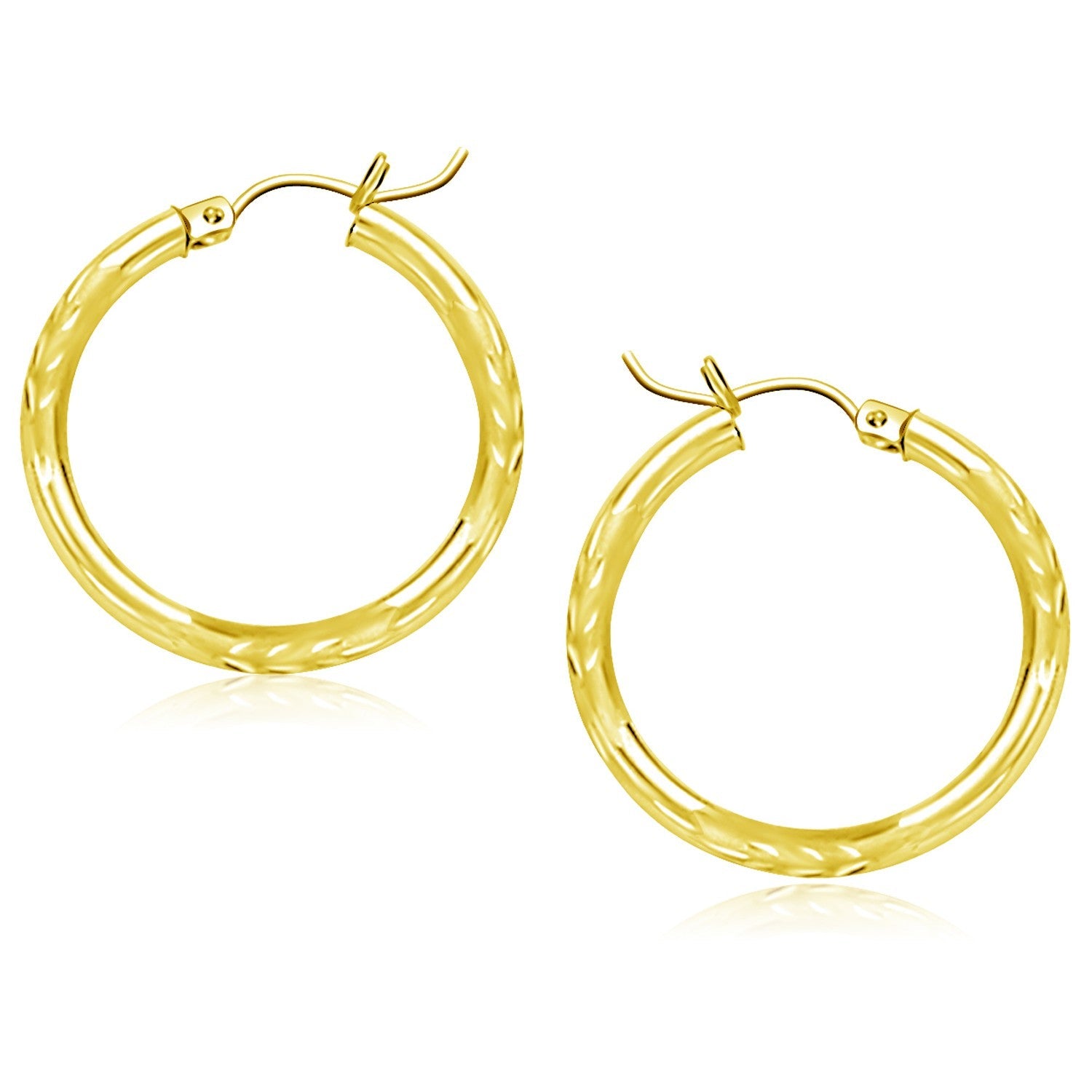 14k Yellow Gold Diamond Cut Hoop Earrings (25mm) - LinkagejewelrydesignLinkagejewelrydesign