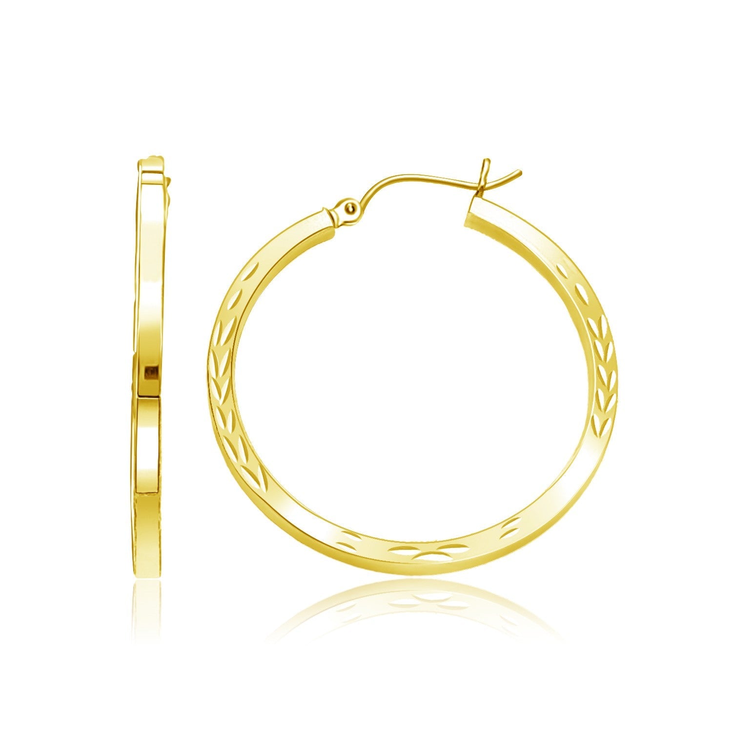 14k Yellow Gold Diamond Cut Hoop Earrings - LinkagejewelrydesignLinkagejewelrydesign
