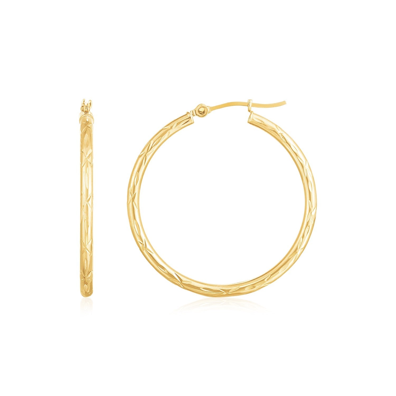 14K Yellow Gold Diamond Cut Hoop Earrings - LinkagejewelrydesignLinkagejewelrydesign