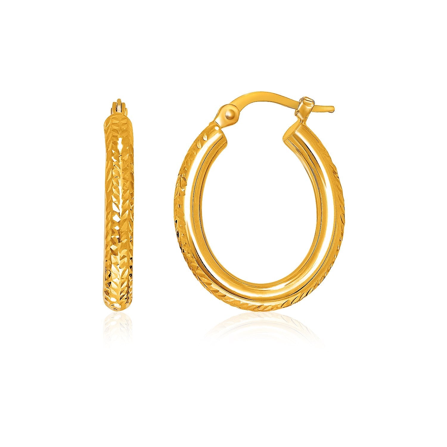 14k Yellow Gold Diamond Cut Textured Oval Hoop Earrings. - LinkagejewelrydesignLinkagejewelrydesign