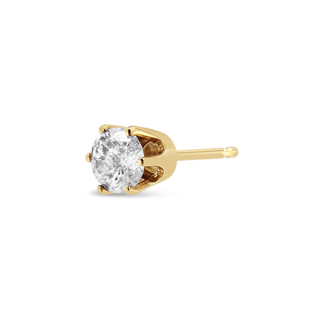14K Yellow Gold Diamond Solitaire 6-Prong Single Solitaire Stud Earring (3/8 cttw, I-J Color, I2-I3 Clarity) - LinkagejewelrydesignLinkagejewelrydesign
