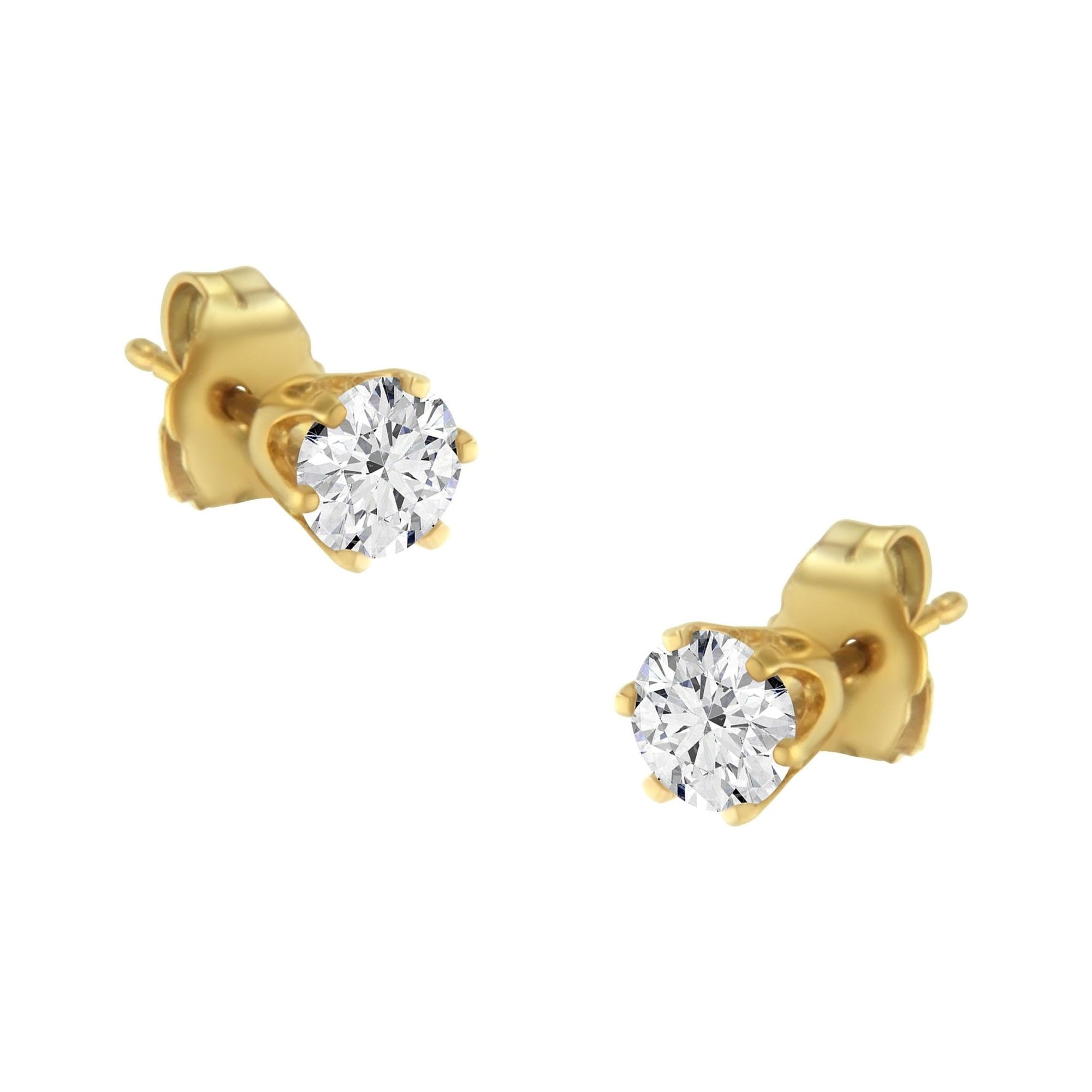 14K Yellow Gold Diamond Solitaire 6 Prong Stud Earrings (3/4 cttw, I-J Color, I2-I3 Clarity) - LinkagejewelrydesignLinkagejewelrydesign