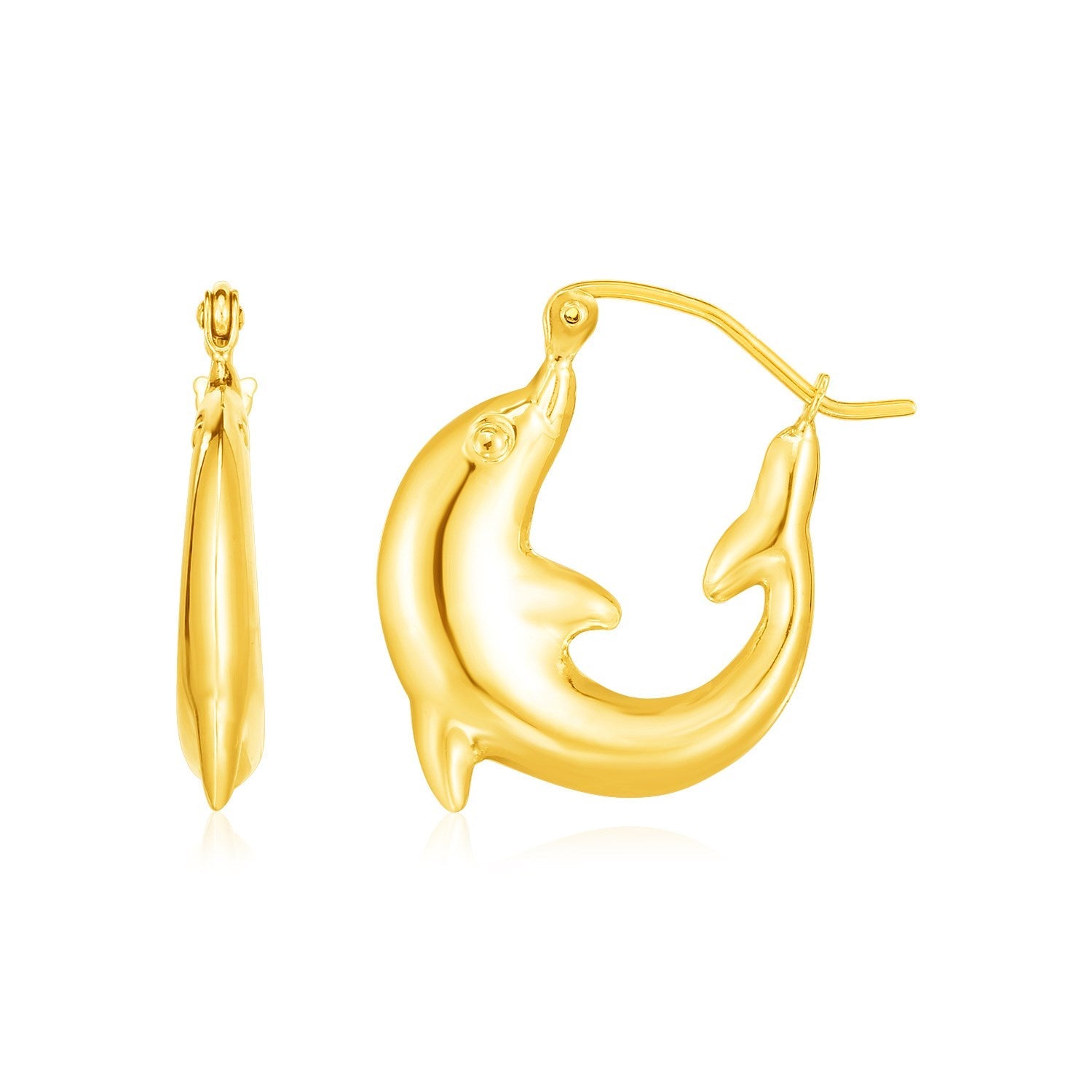 14K Yellow Gold Dolphin Hoop Earrings - LinkagejewelrydesignLinkagejewelrydesign