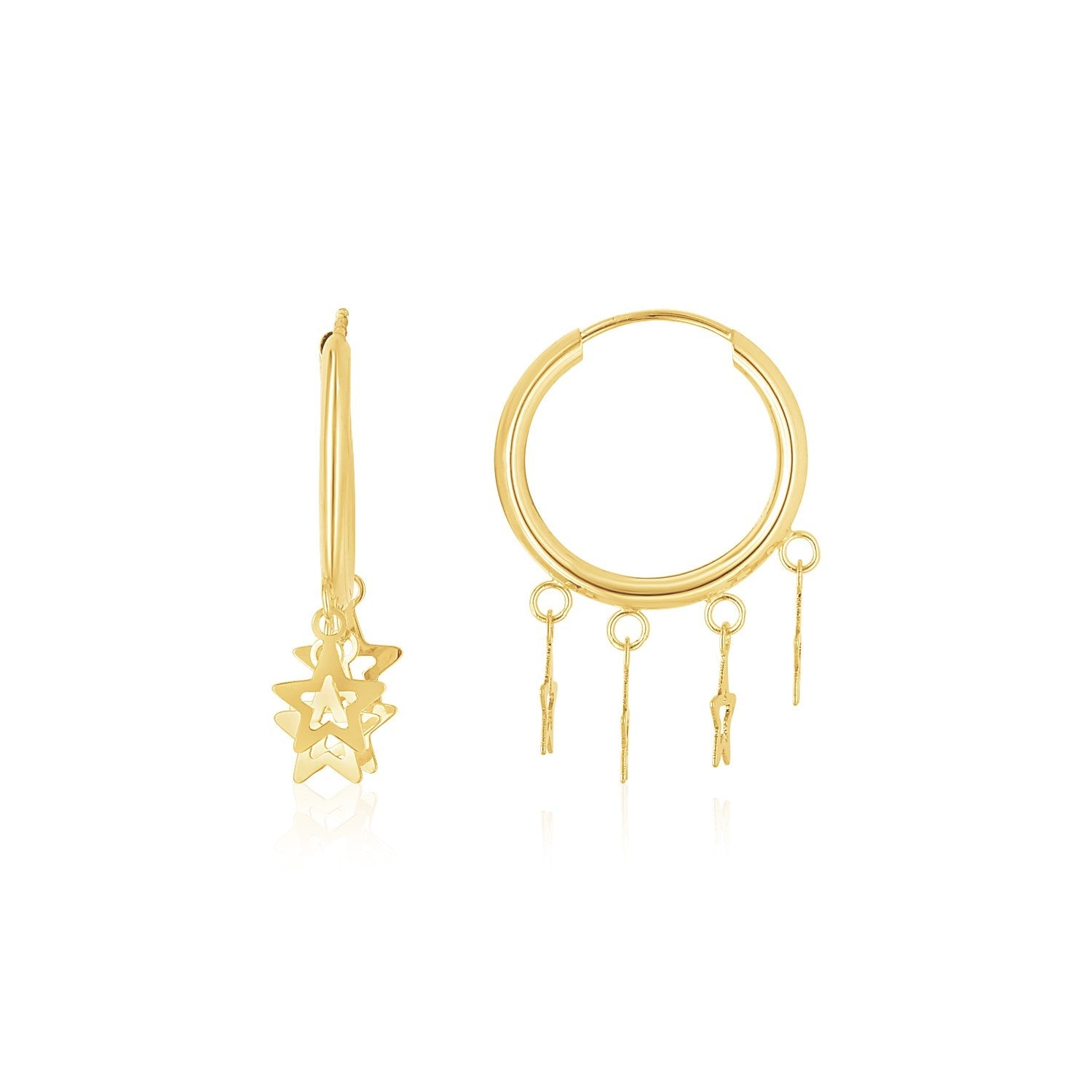 14K Yellow Gold Endless Star Charm Huggie Hoop Earrings - LinkagejewelrydesignLinkagejewelrydesign