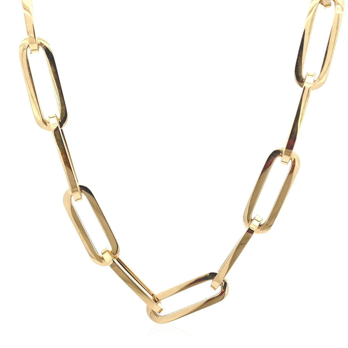 14k Yellow Gold Extra Wide Paperclip Chain Necklace - LinkagejewelrydesignLinkagejewelrydesign