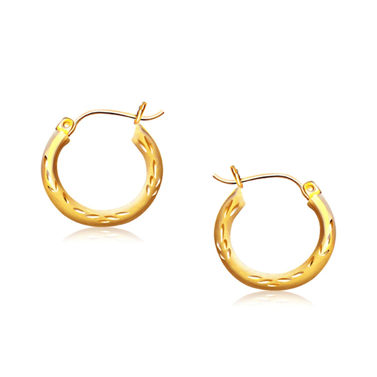 14k Yellow Gold Fancy Diamond Cut Hoop Earrings (5/8 inch Diameter) - LinkagejewelrydesignLinkagejewelrydesign
