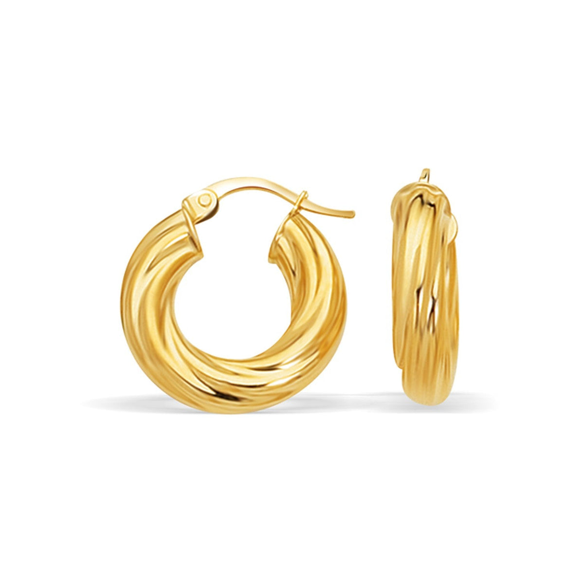 14k Yellow Gold Fancy Twist Hoop Earrings (7/8 inch Diameter) - LinkagejewelrydesignLinkagejewelrydesign