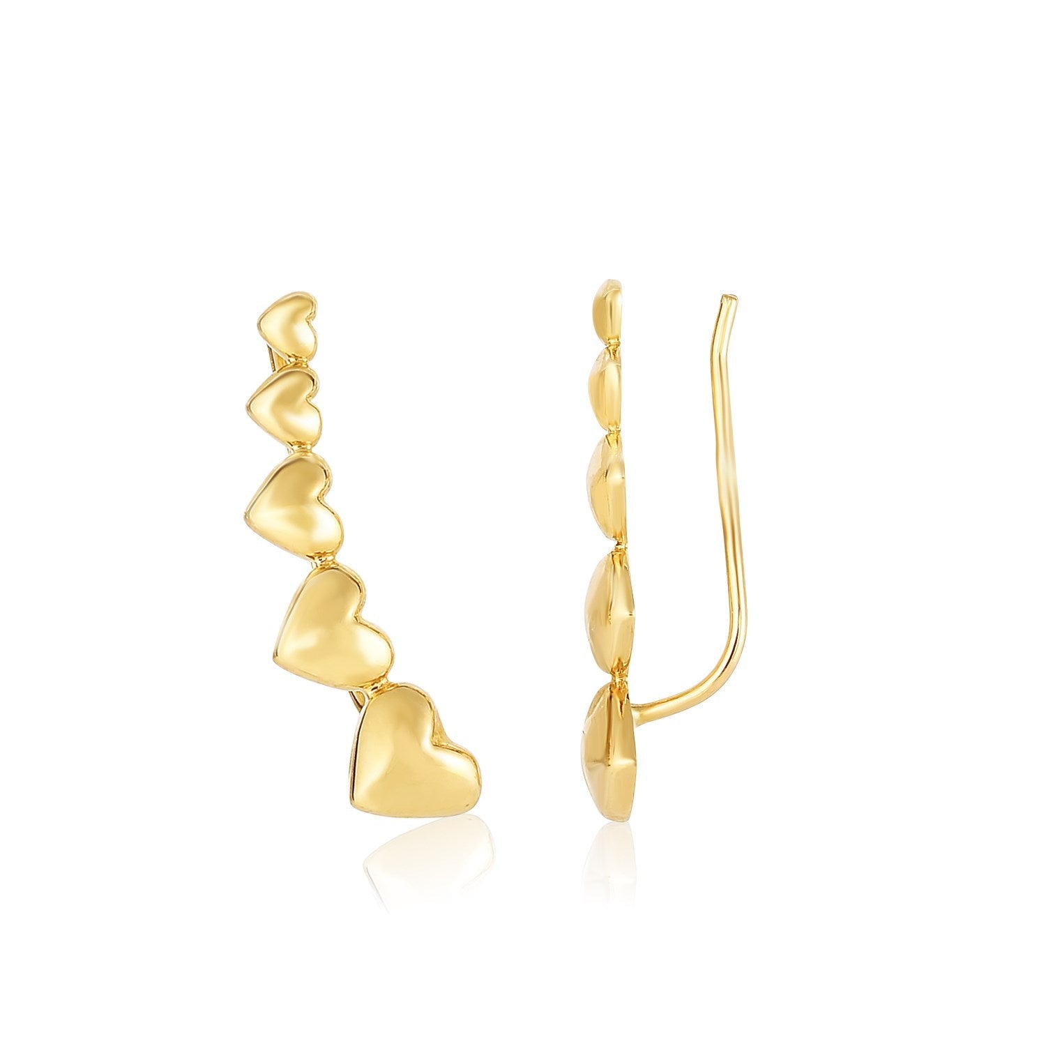 14k Yellow Gold Graduated Heart Climber Style Stud Earrings - LinkagejewelrydesignLinkagejewelrydesign