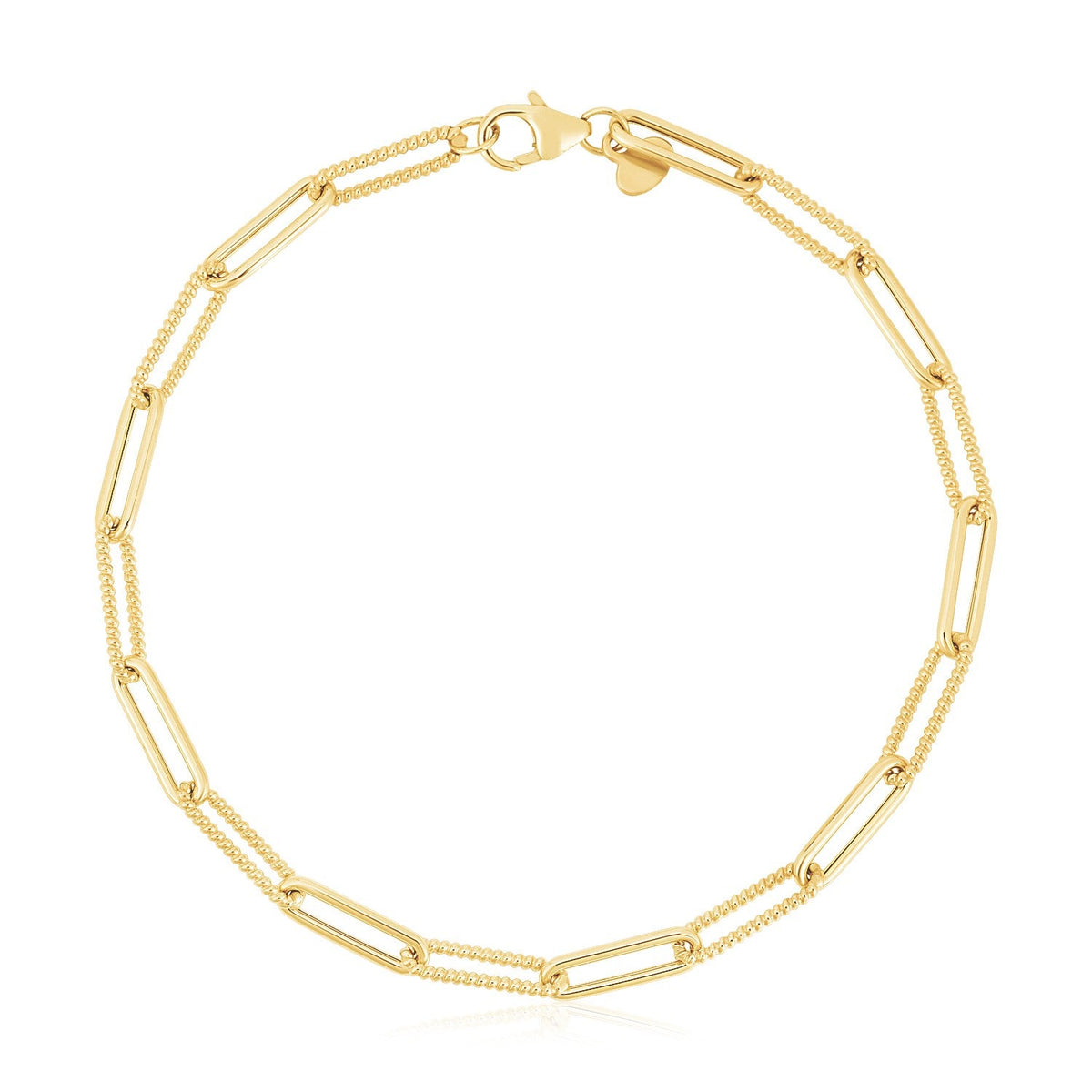 14k Yellow Gold High Polish Alternating Bead Paperclip Bracelet (3.5mm) - LinkagejewelrydesignLinkagejewelrydesign