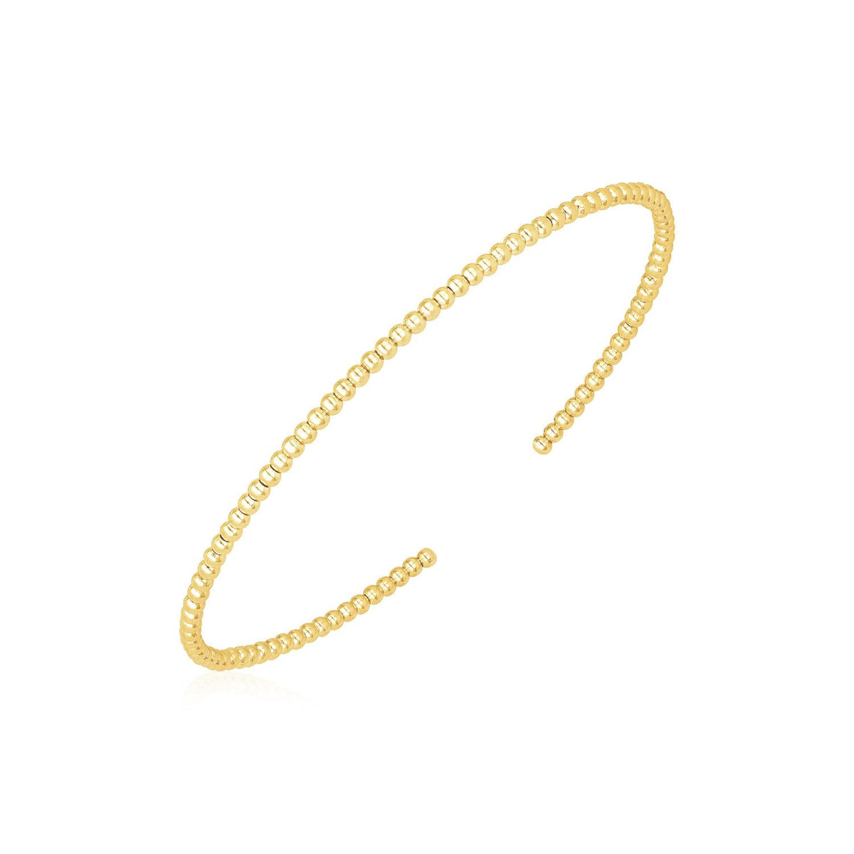 14k Yellow Gold High Polish Bead Cuff Bangle (2mm) - LinkagejewelrydesignLinkagejewelrydesign