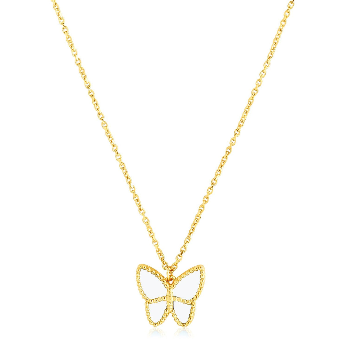 14k Yellow Gold High Polish Butterfly Peral Paste Necklace - LinkagejewelrydesignLinkagejewelrydesign