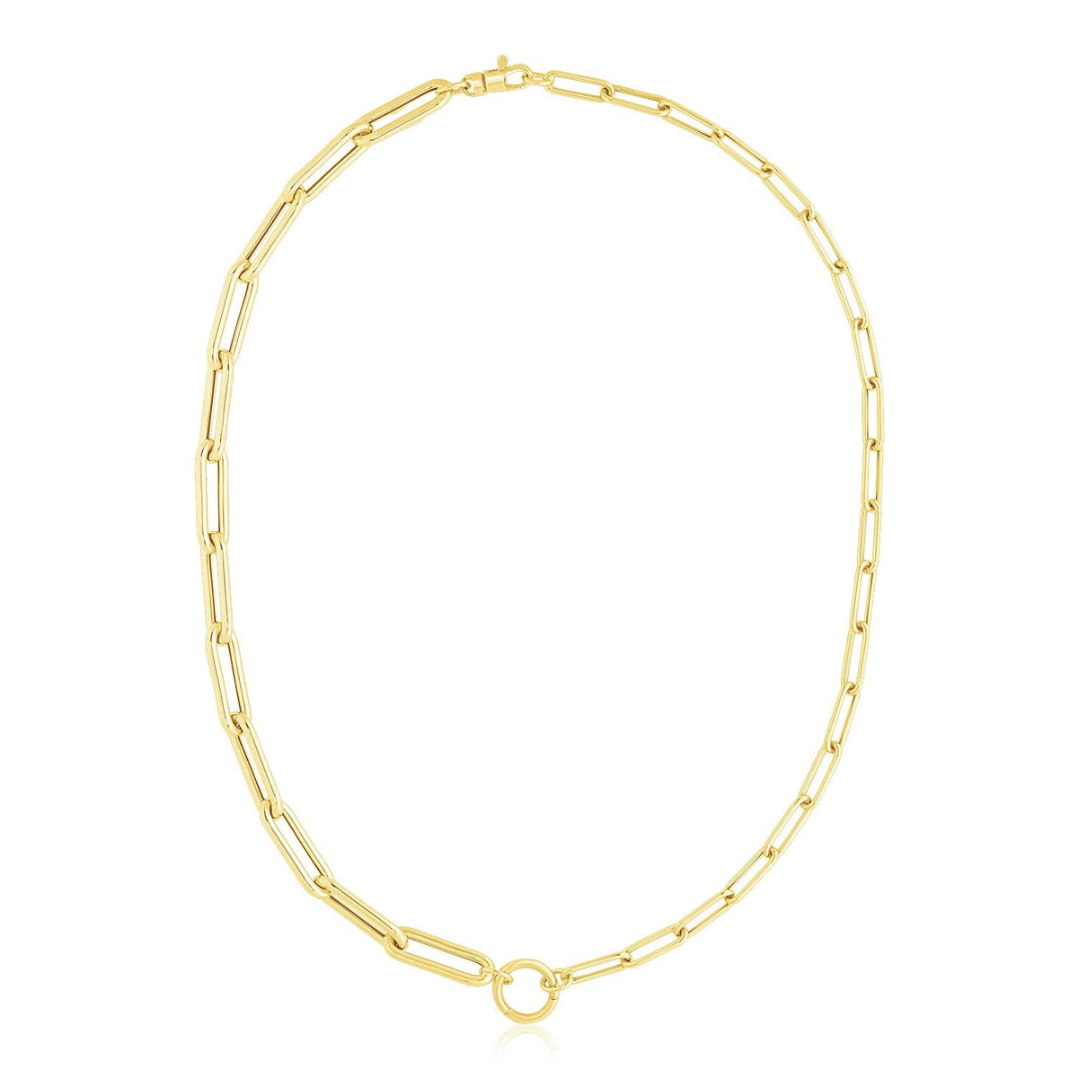 14k Yellow Gold High Polish Elongated Paperclip Chain Circle Necklace - LinkagejewelrydesignLinkagejewelrydesign