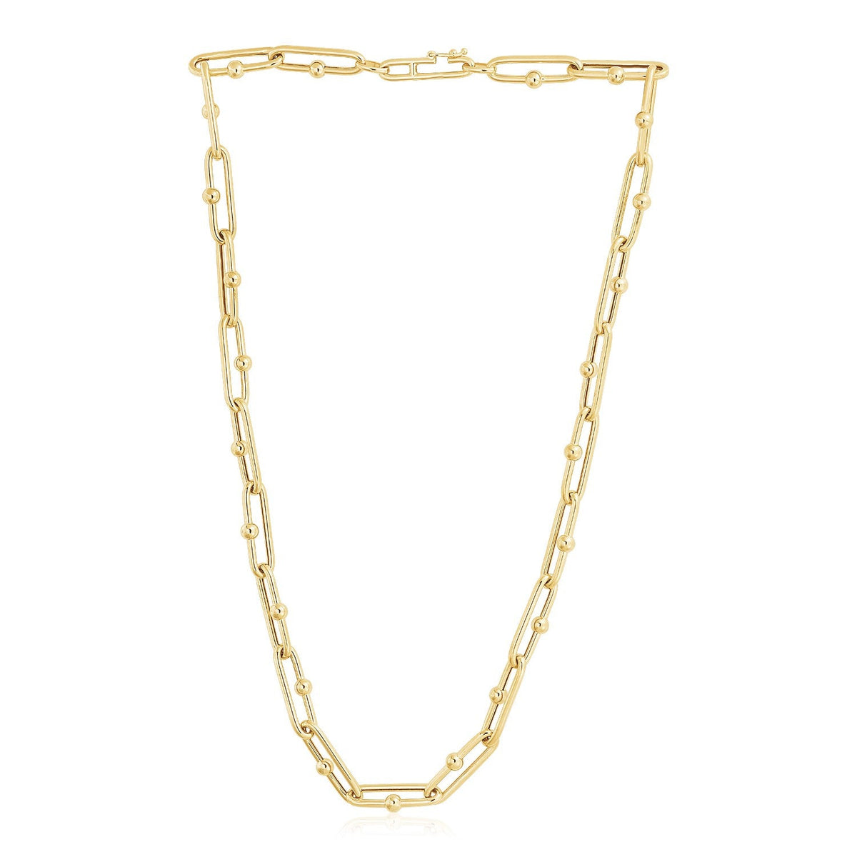 14k Yellow Gold High Polish Elongated Paperclip Jax Link Necklace - LinkagejewelrydesignLinkagejewelrydesign