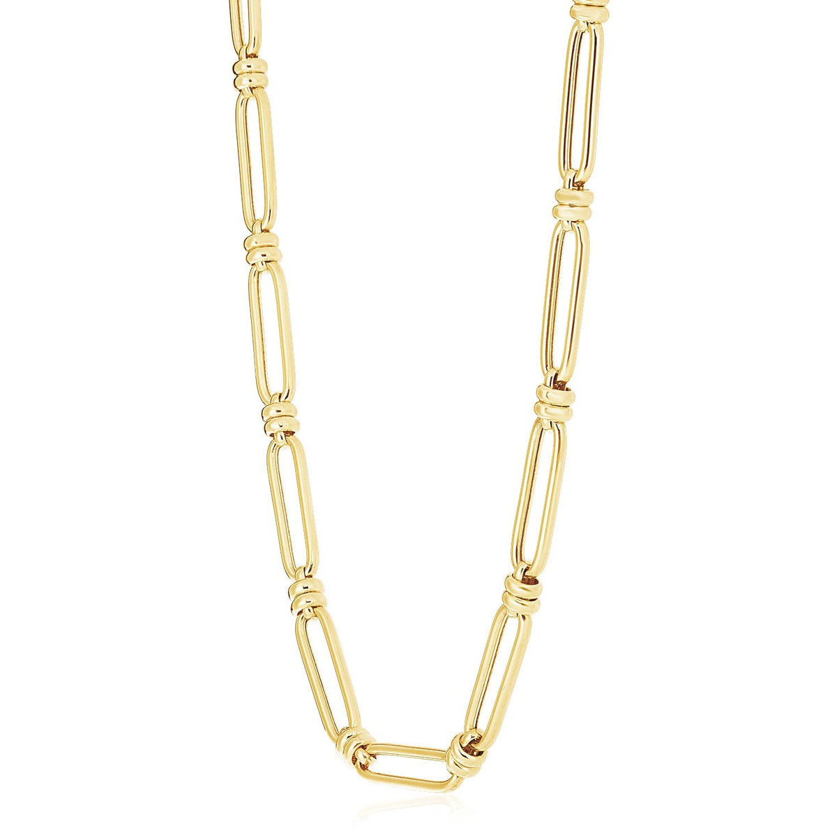 14k Yellow Gold High Polish Elongated Paperclip Jax Link Necklace - LinkagejewelrydesignLinkagejewelrydesign