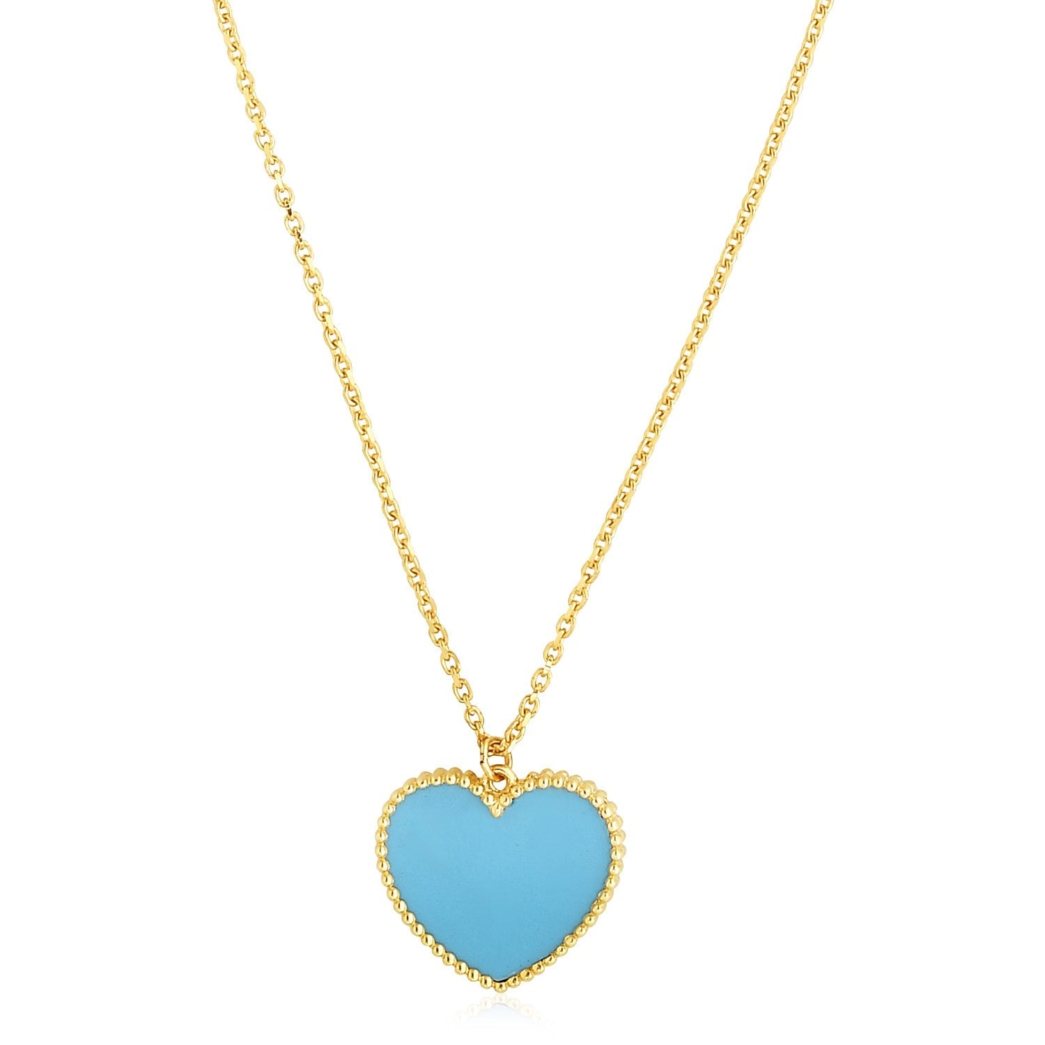 14k Yellow Gold High Polish Heart Turquoise Paste Necklace - LinkagejewelrydesignLinkagejewelrydesign