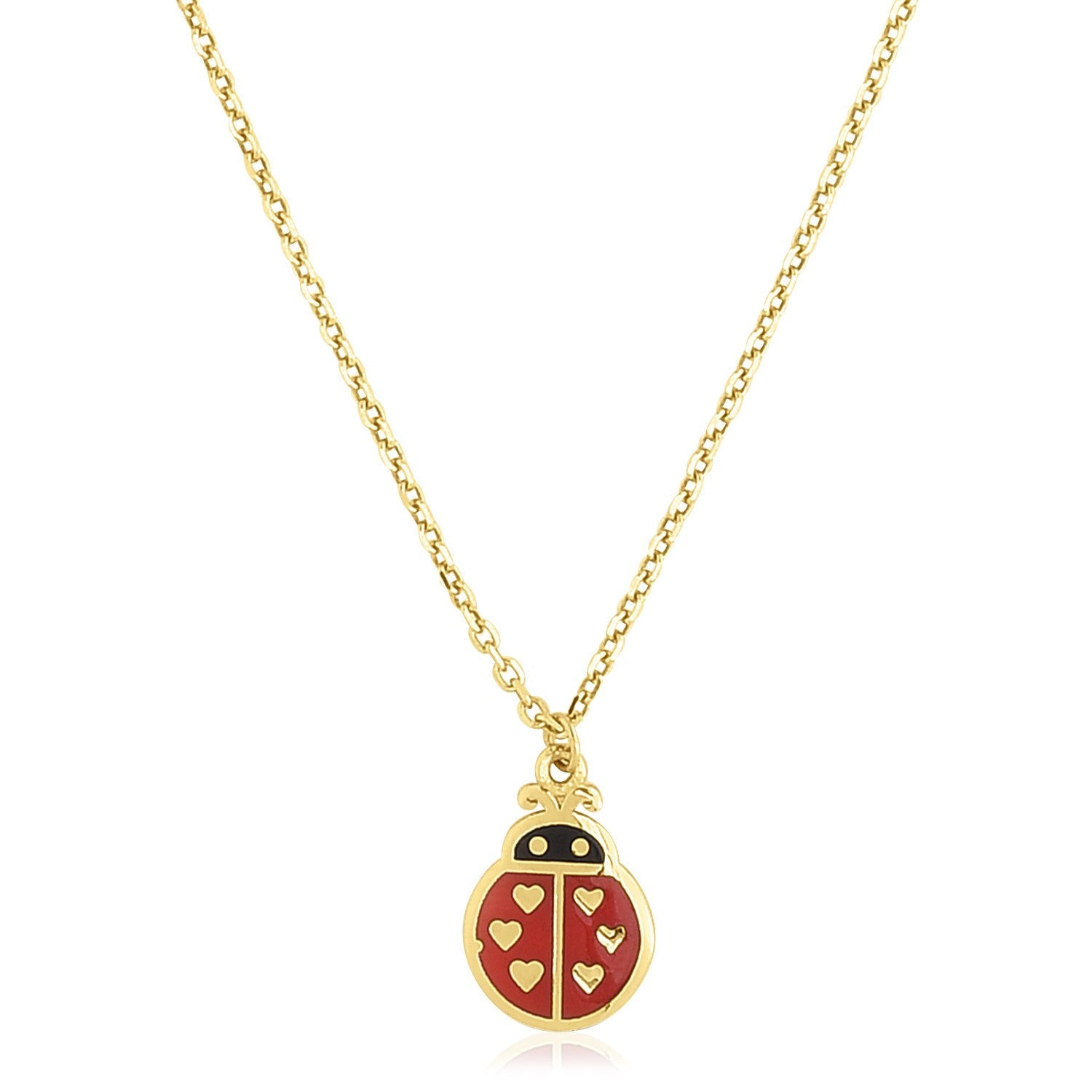 14k Yellow Gold High Polish Ladybug Enamel Necklace - LinkagejewelrydesignLinkagejewelrydesign