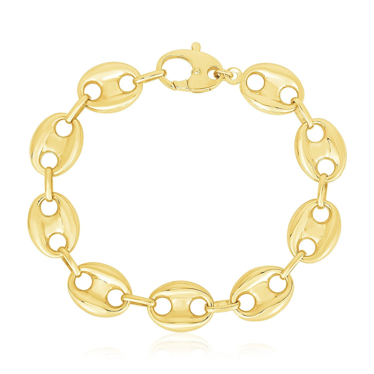 14k Yellow Gold High Polish Lite Puffed Mariner Link Bracelet (15 mm) - LinkagejewelrydesignLinkagejewelrydesign