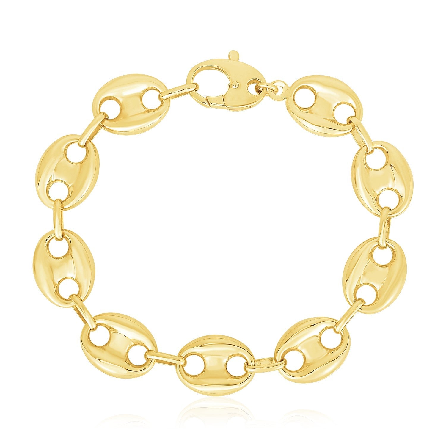 14k Yellow Gold High Polish Lite Puffed Mariner Link Bracelet (15 mm) - LinkagejewelrydesignLinkagejewelrydesign
