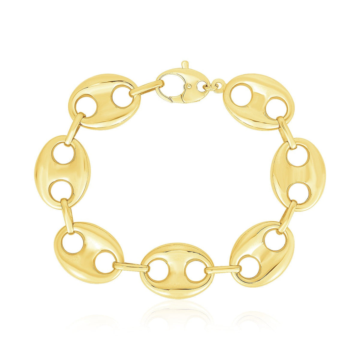 14k Yellow Gold High Polish Lite Puffed Mariner Link Bracelet (21 mm) - LinkagejewelrydesignLinkagejewelrydesign