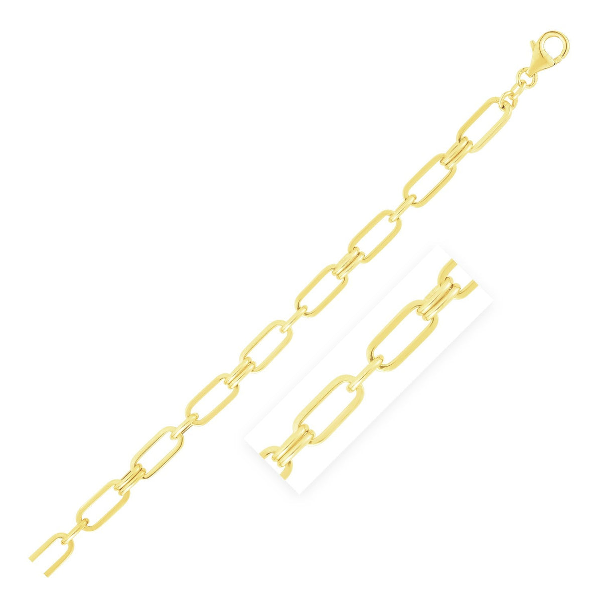 14k Yellow Gold High Polish Paperclip Rondel Link Chain Bracelet - LinkagejewelrydesignLinkagejewelrydesign