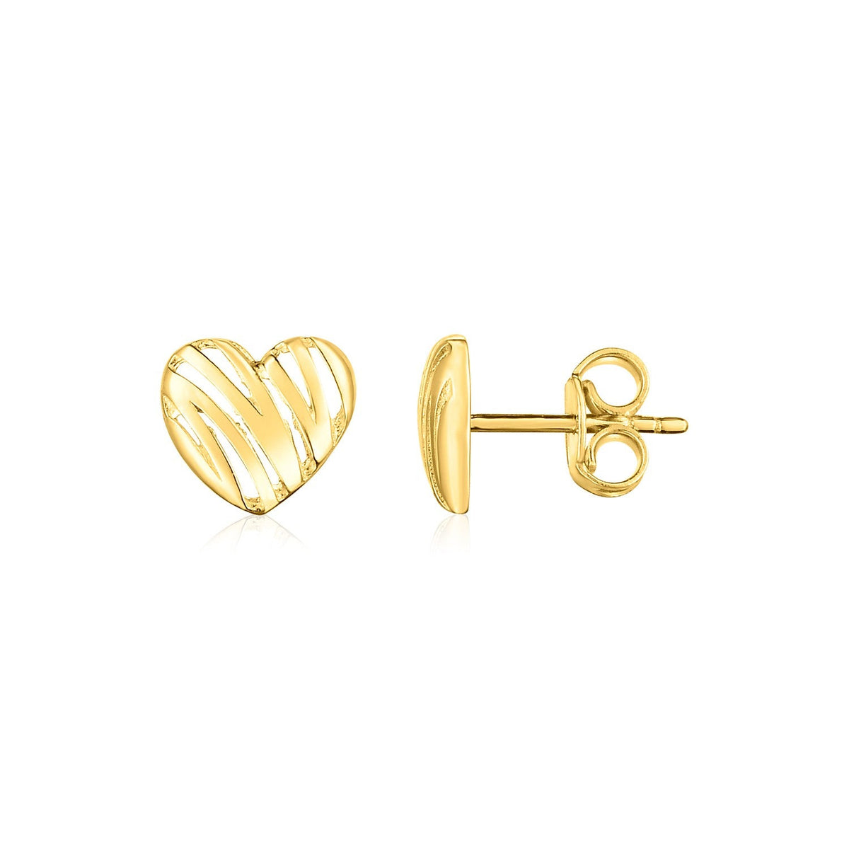 14K Yellow Gold High Polish Scribble Heart Stud Earrings - LinkagejewelrydesignLinkagejewelrydesign