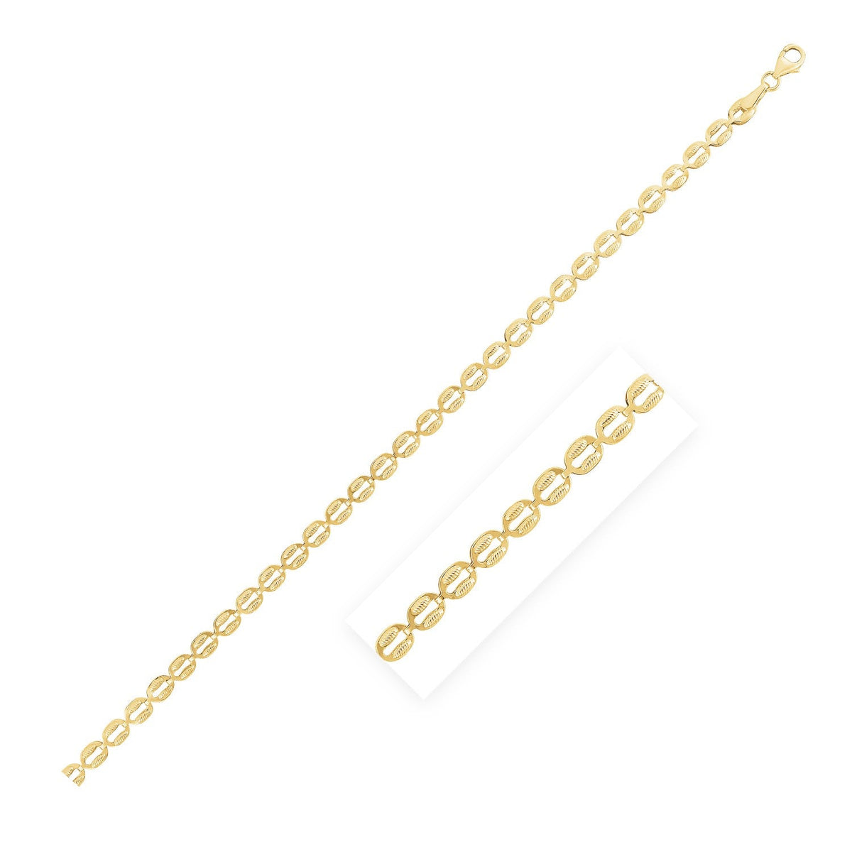 14k Yellow Gold High Polish Textured Puffed Oval Link Chain (3.8mm) - LinkagejewelrydesignLinkagejewelrydesign