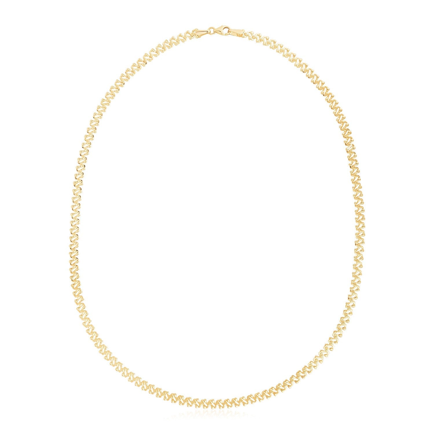 14k Yellow Gold High Polish The Textured Fancy Chain Necklace (4mm) - LinkagejewelrydesignLinkagejewelrydesign