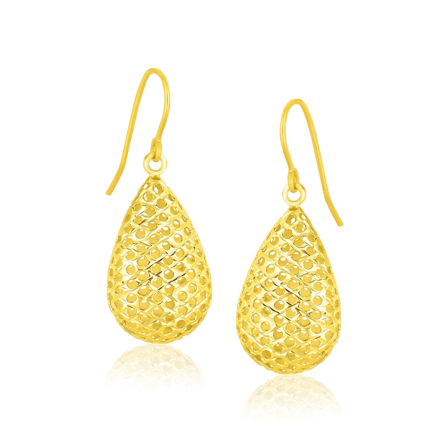 14k Yellow Gold Honeycomb Texture Large Teardrop Drop Earrings - LinkagejewelrydesignLinkagejewelrydesign