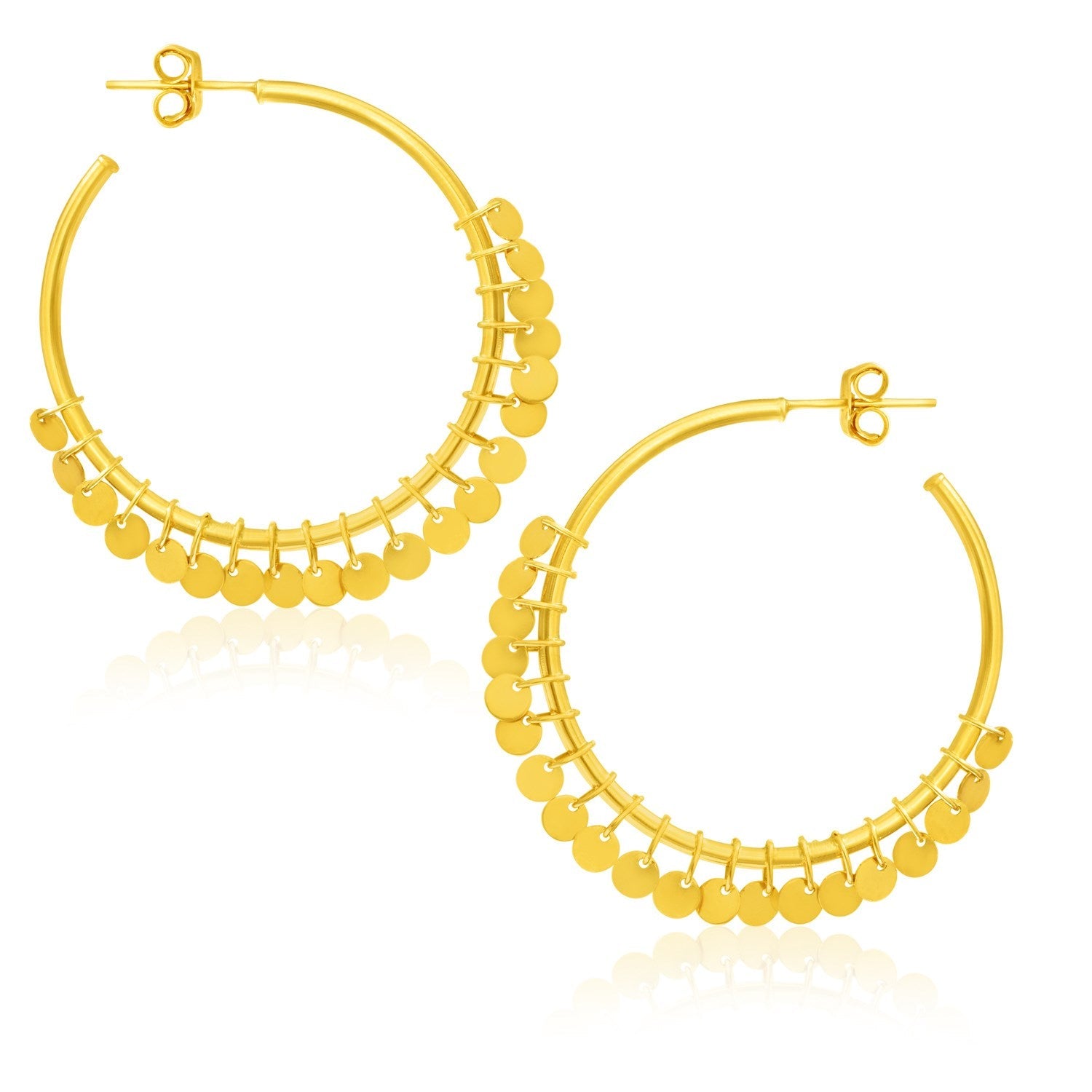 14k Yellow Gold Hoop Style Earrings with Dangling Sequins - LinkagejewelrydesignLinkagejewelrydesign