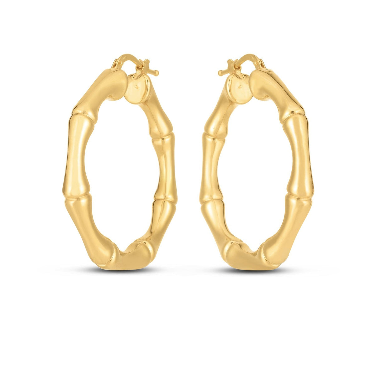 14k Yellow Gold Large Bamboo Hoops (35mm) - LinkagejewelrydesignLinkagejewelrydesign
