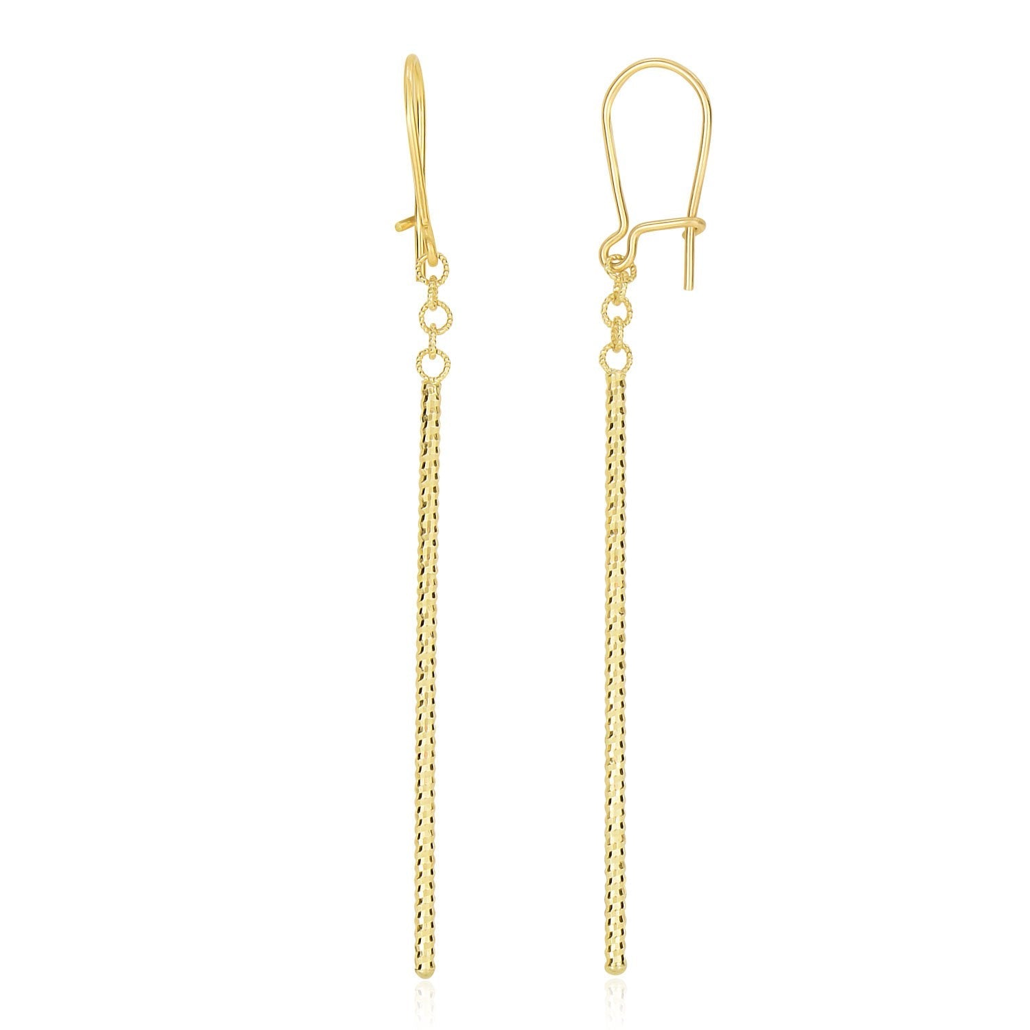 14k Yellow Gold Long Bar Diamond Cut Drop Earrings - LinkagejewelrydesignLinkagejewelrydesign