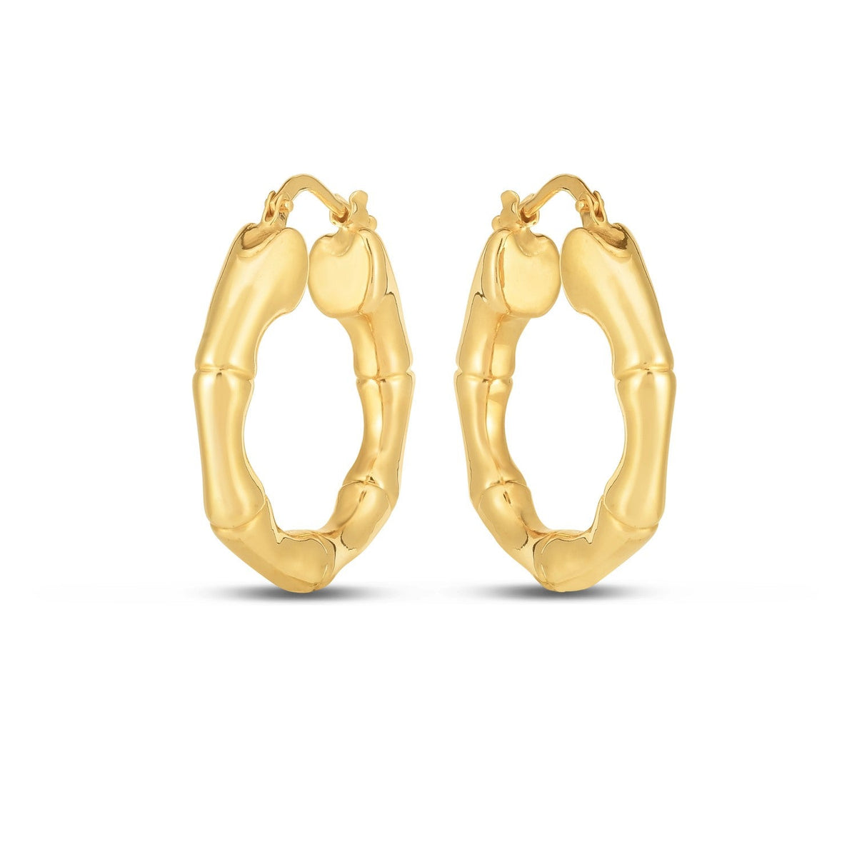 14k Yellow Gold Medium Bamboo Hoop Earrings (25mm) - LinkagejewelrydesignLinkagejewelrydesign