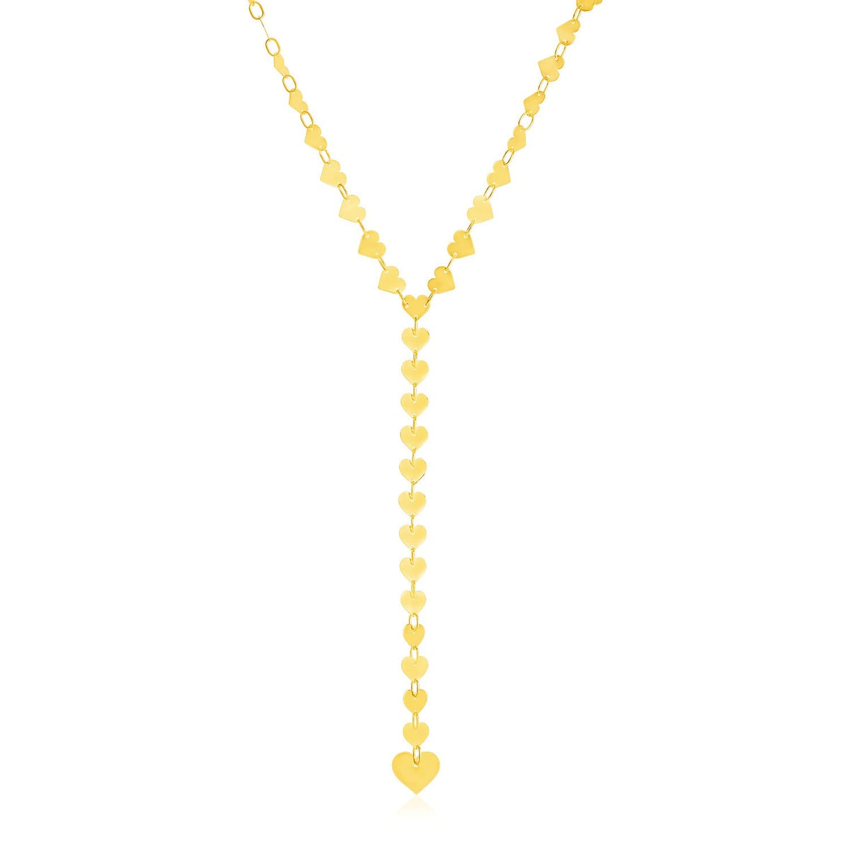 14k Yellow Gold Mirrored Heart Chain Lariat Necklace - LinkagejewelrydesignLinkagejewelrydesign