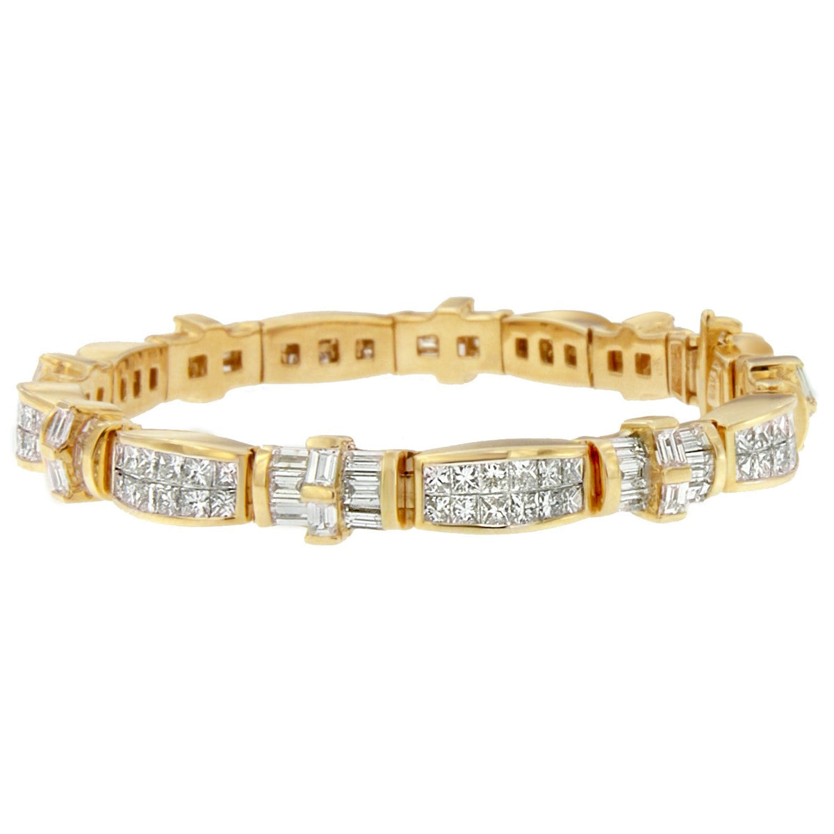 14K Yellow Gold Multi--Cut Diamond Ties of Love Eternity Bracelet(11.25 cttw,G-H Color,VS1-VS2 Clarity) - LinkagejewelrydesignLinkagejewelrydesign