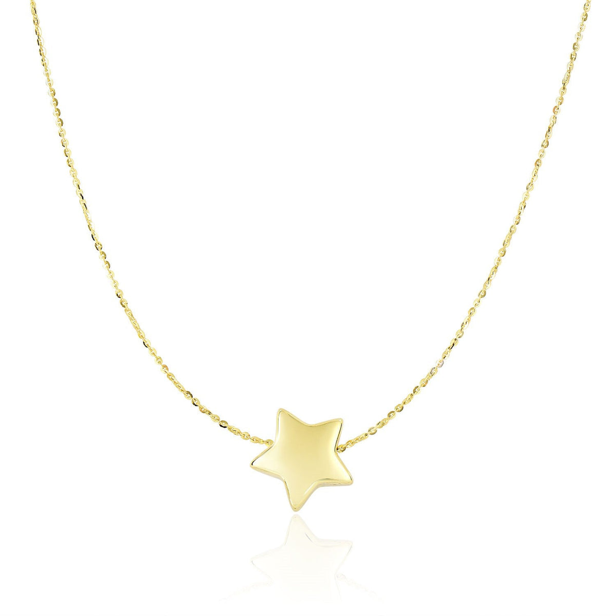 14k Yellow Gold Necklace with Shiny Puffed Sliding Star Charm - LinkagejewelrydesignLinkagejewelrydesign